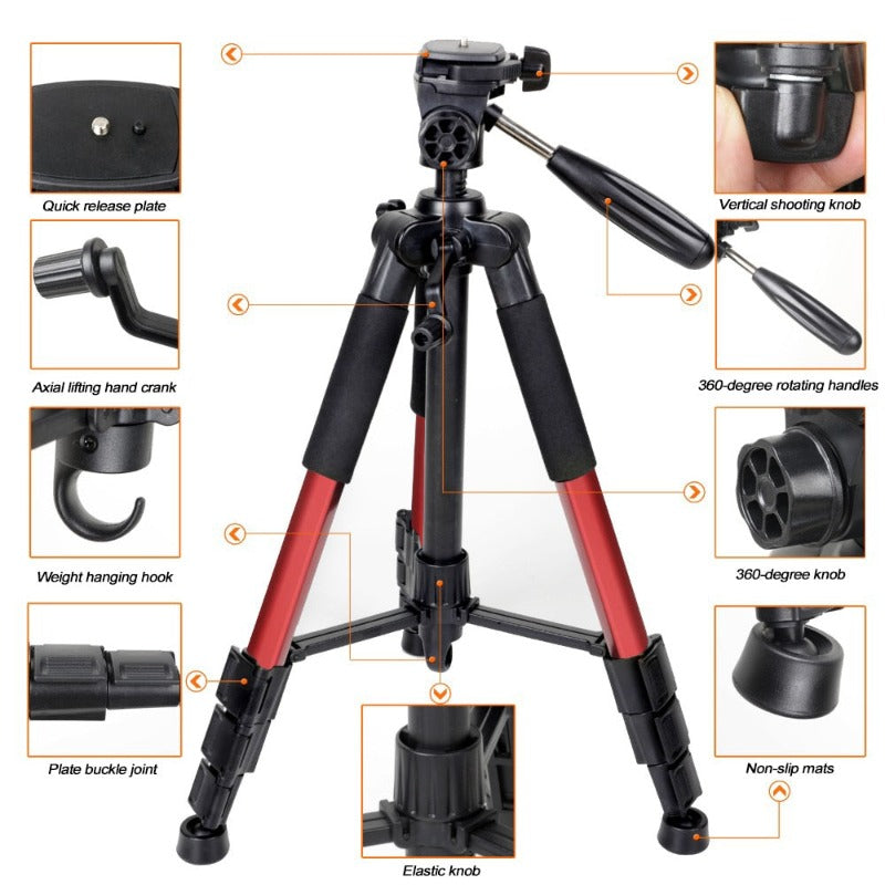 Professional Portable Travel Aluminum Alloy Camera Tripod Pan Head for Canon Nikon SLR Gift Phone Holder