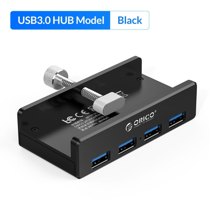 Aluminum 4 Ports USB 3.0 Clip-type HUB For Desktop Laptop Clip Range 10-32mm With 100cm Date Cable gift package