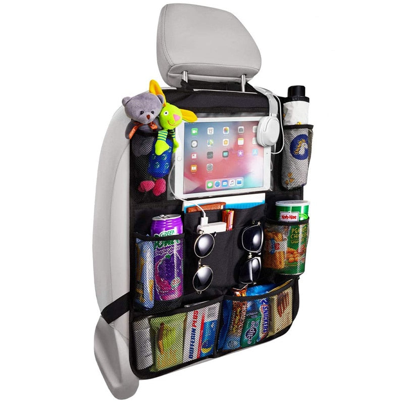 Car Backseat Organizer with Touch Screen Tablet Holder + 9 Storage Pockets Kick Mats Car Seat Back Protectors for Kids Toddlers