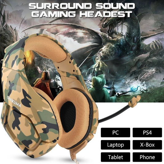 Xnyocn K1B PS4 Camouflage Headset Bass Gaming Headphones Game Earphones Casque with Mic for PC Mobile Phone Xbox One Tablet