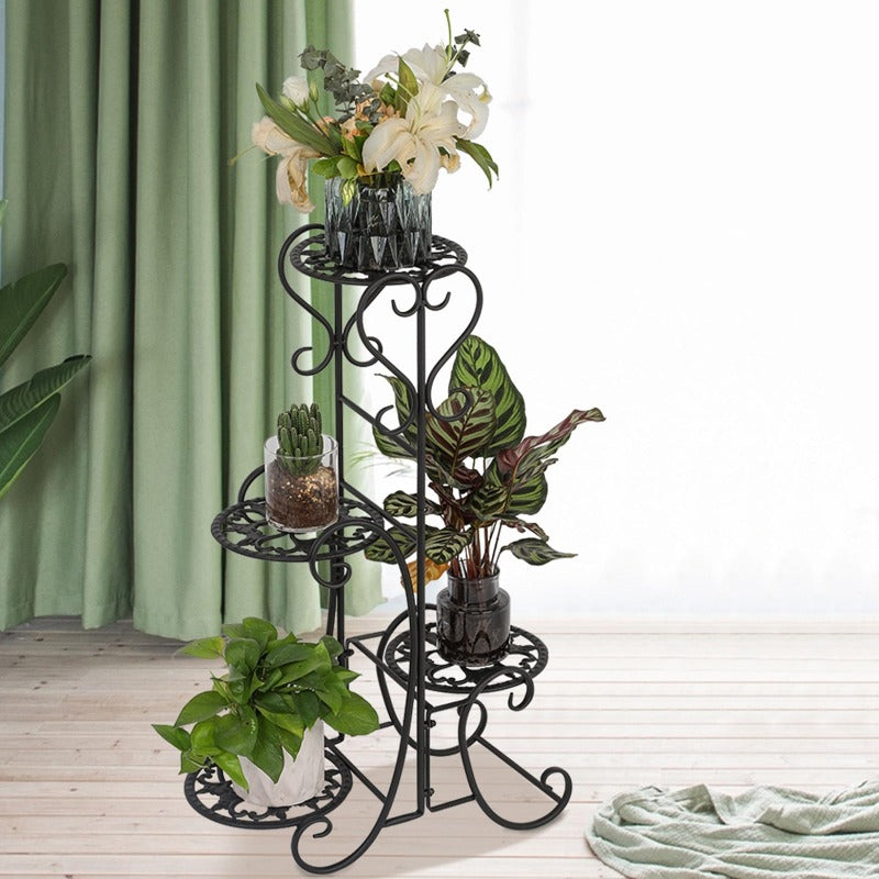 Garden flower stand Flower Pot Rack 4 Potted Rounded Flower Metal Shelves Plant Pot Stand Decoration for Indoor Outdoor Garden