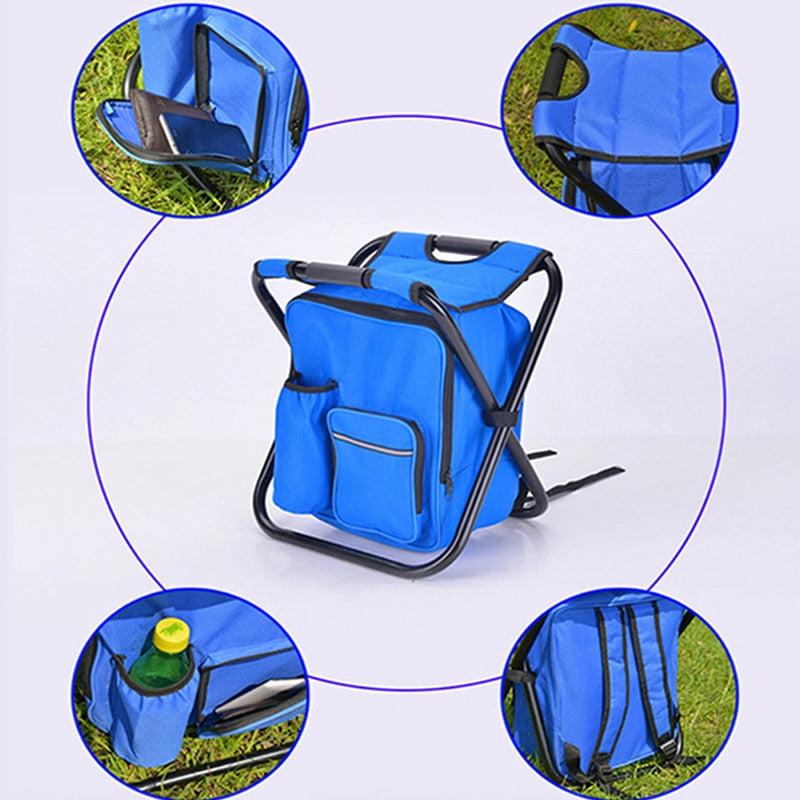 Outdoor Multifunctional Camping Folding Stool Portable Insulation Backpack Fishing Beach BBQ Waterproof Folding Chair Portable