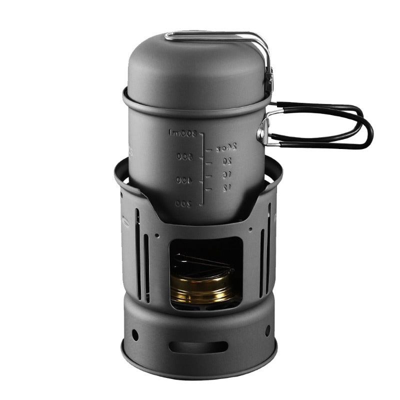 10 Pieces 1-2 People Portable Outdoor Cookware Camping Hiking Picnic Cooking Spirit Stove Alcohol Burner Pot