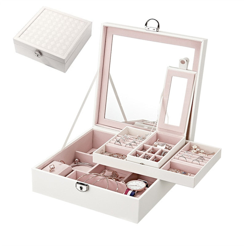 European embroidery jewelry box Princess PU belt lock high-end storage large jewelry box manufacturers wholesale