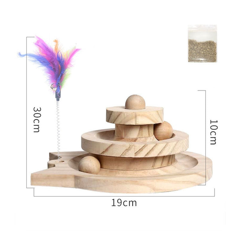 Wooden 2/3 Levels Pet cat Toy Tower Tracks Disc cat Intelligence Amusement Triple Play Disc Cat toys ball Training Toys