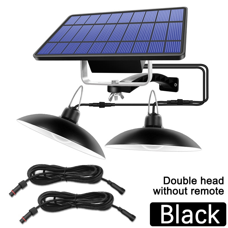 Solar double head pendant lamp for indoor and outdoor, warm white/white lighting for camping, garden and patio