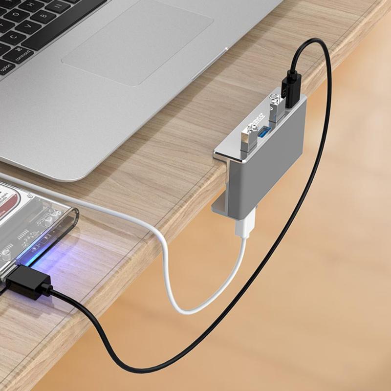 Aluminum 4 Ports USB 3.0 Clip-type HUB For Desktop Laptop Clip Range 10-32mm With 100cm Date Cable gift package