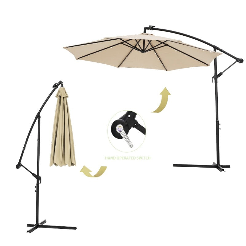  Solar LED Patio Outdoor Umbrella Hanging Cantilever Umbrella Offset Umbrella Easy Open Adustment with 24 LED Lights