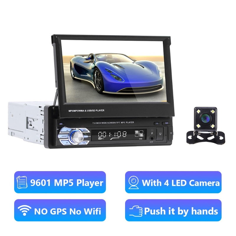 Car Radio Stereo 7" HD Retractable Touch Screen Carplay Monitor MP5 SD FM USB Player audio Bluetooth