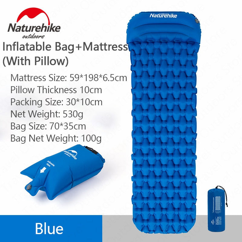Backpacker sleeping pad, inflatable camping mat, durable insulating mattress with carrying bag