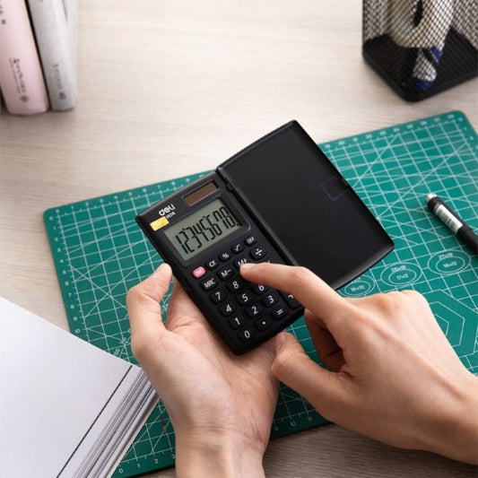Deli E39219 portable Calculator Pocket mini Calculator small 8-digit Cover Battery Solar Dual power