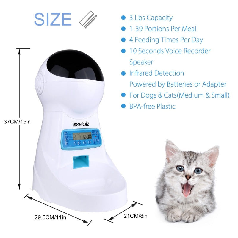 Automatic Pet Feeder With Voice Record Pets Food Bowl For Medium Small Dog Cat LCD Screen Dispensers 4 Times One Day