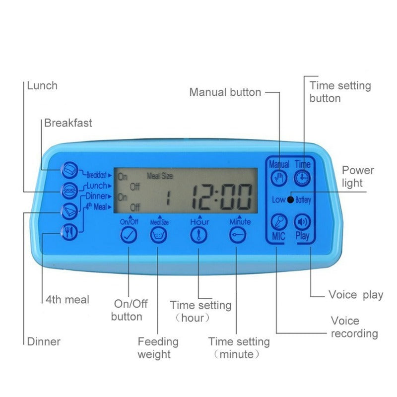 Automatic Pet Feeder With Voice Record Pets Food Bowl For Medium Small Dog Cat LCD Screen Dispensers 4 Times One Day