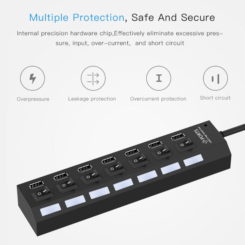 Elough USB HUB 2.0 Adapter Expander 4/7 Ports Multi Splitter Extender with LED Lamp Switch For Xiaomi Huawei Lenovo Macbook PC