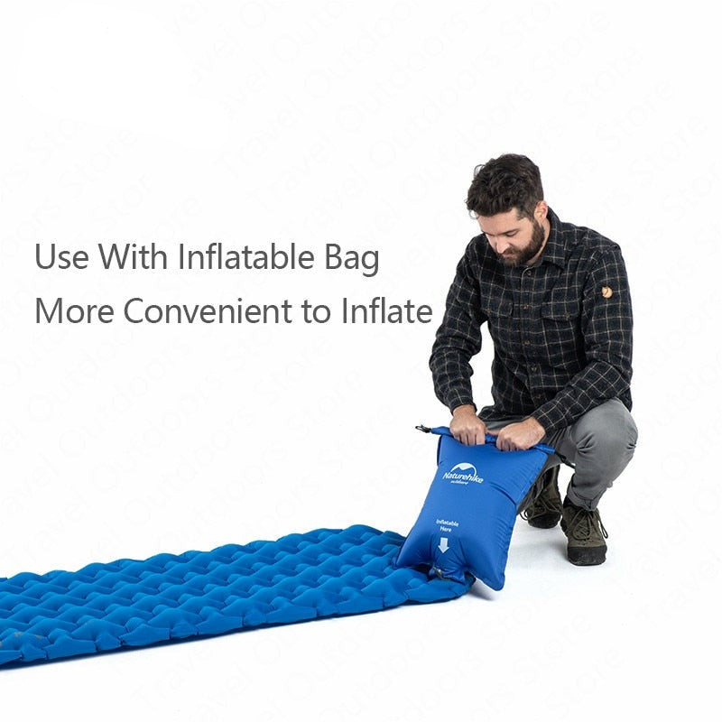 Backpacker sleeping pad, inflatable camping mat, durable insulating mattress with carrying bag