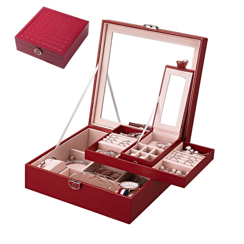 European embroidery jewelry box Princess PU belt lock high-end storage large jewelry box manufacturers wholesale