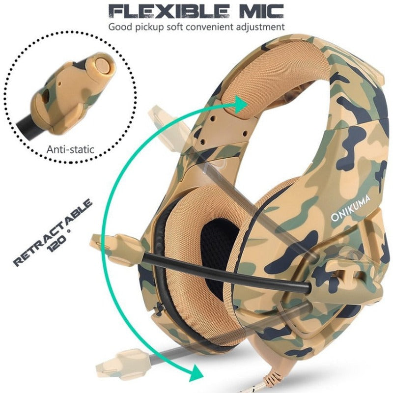 Xnyocn K1B PS4 Camouflage Headset Bass Gaming Headphones Game Earphones Casque with Mic for PC Mobile Phone Xbox One Tablet