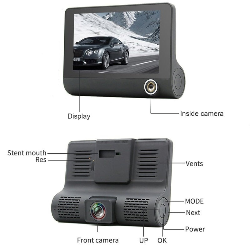 Car DVR 3 Cameras Lens 4 Inch Dash Camera Dual Lens suppor Rearview Camera Video Recorder Registrator Dvrs Dash Cam car camera