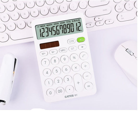 12 Digit Desk Calculator Large Big Buttons Financial Business Accounting Tool White Blue Orange Battery and Solar Power