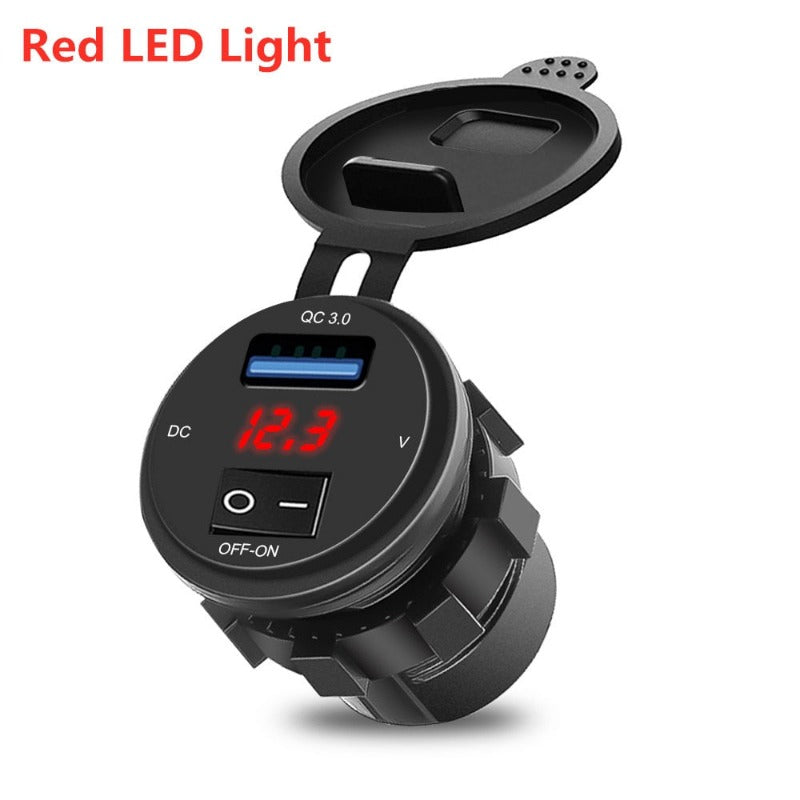 USB Car Charger With Led Light Power Adaptor QC3.0 Fast Charger Car Socket Separate Switch For Car Kit