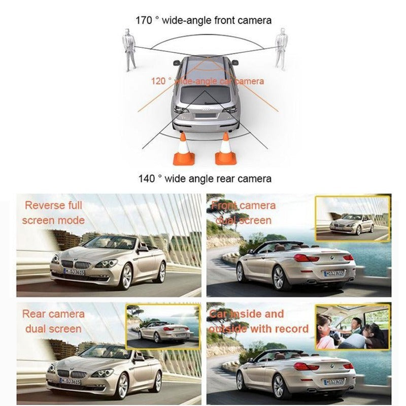 Car DVR 3 Cameras Lens 4 Inch Dash Camera Dual Lens suppor Rearview Camera Video Recorder Registrator Dvrs Dash Cam car camera