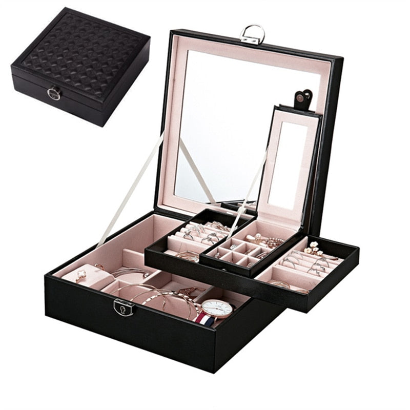 European embroidery jewelry box Princess PU belt lock high-end storage large jewelry box manufacturers wholesale