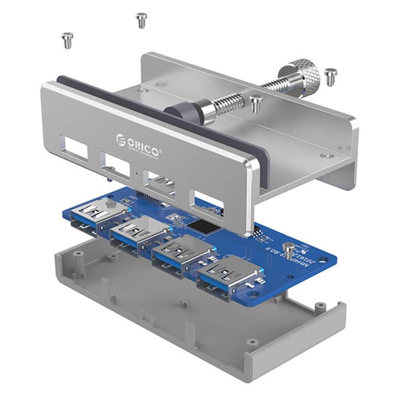 Aluminum 4 Ports USB 3.0 Clip-type HUB For Desktop Laptop Clip Range 10-32mm With 100cm Date Cable gift package
