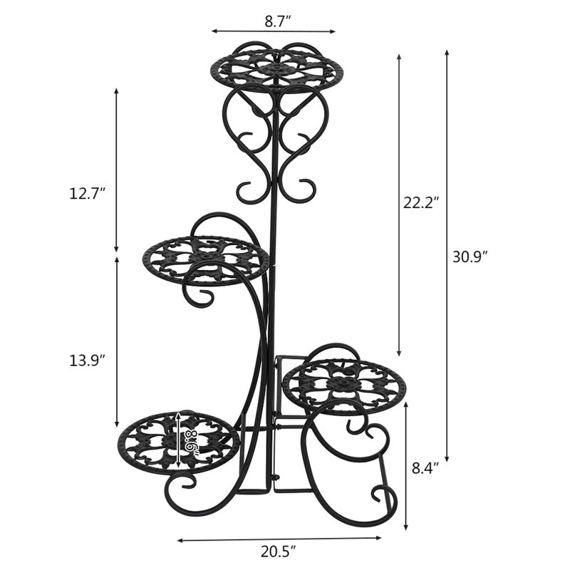 Garden flower stand Flower Pot Rack 4 Potted Rounded Flower Metal Shelves Plant Pot Stand Decoration for Indoor Outdoor Garden