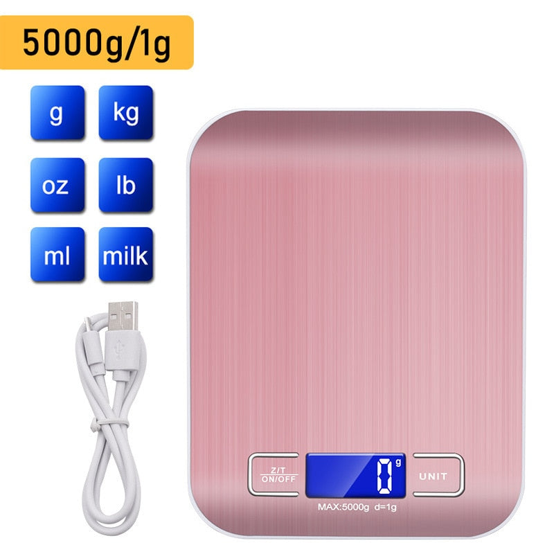 Kitchen Scale Stainless Steel Weighing Scale For Food Diet Postal Balance Measuring LCD Precision USB Charging Electronic Scales