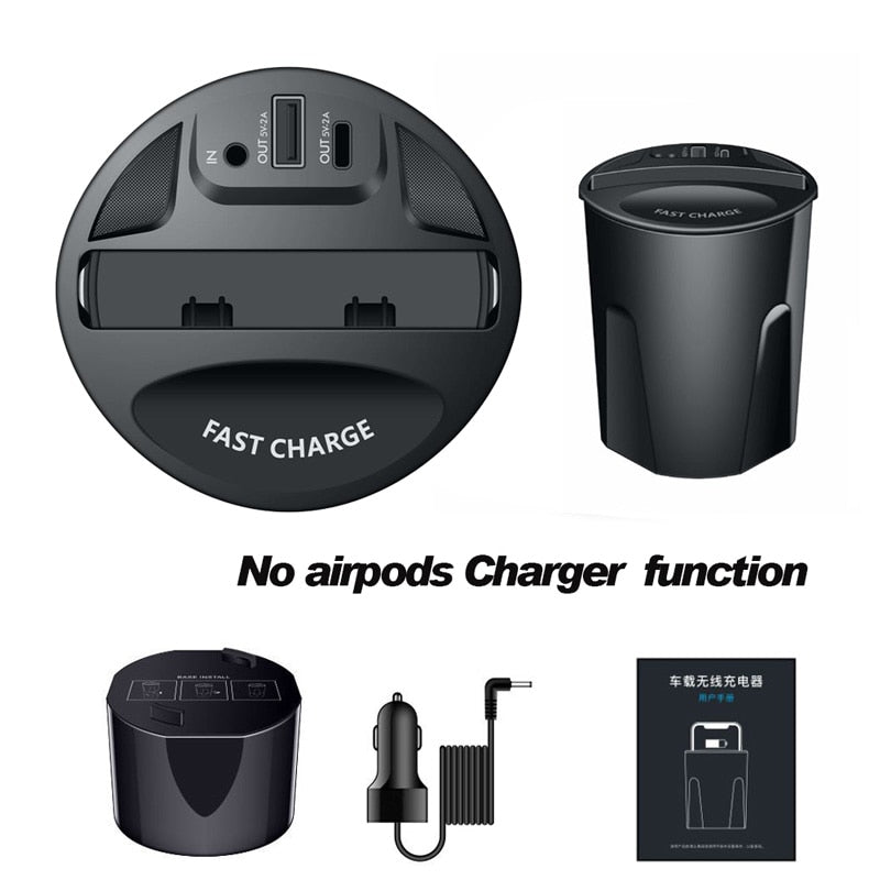 Universal Fast Wireless Car Charger Cup Wireless Charging Car Cup for Smartphone Wireless Charging with USB&Type-C Output