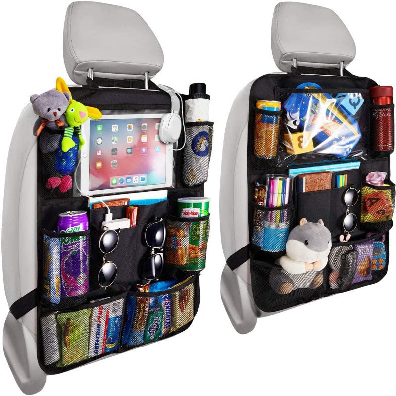 Car Backseat Organizer with Touch Screen Tablet Holder + 9 Storage Pockets Kick Mats Car Seat Back Protectors for Kids Toddlers
