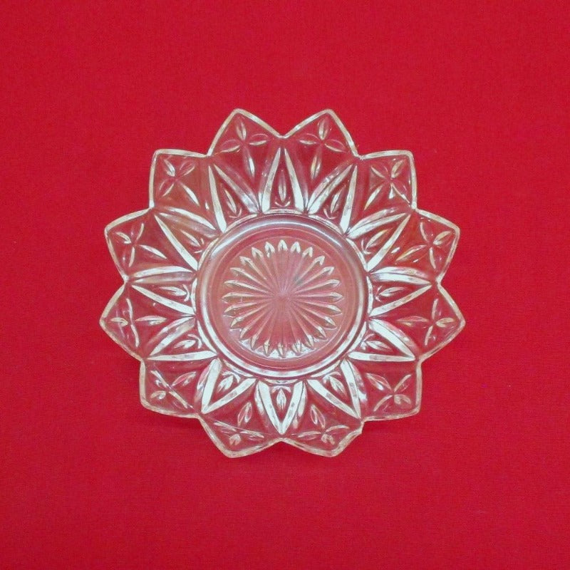 Antique Petal-Shaped Flared Pressed Glass Dish