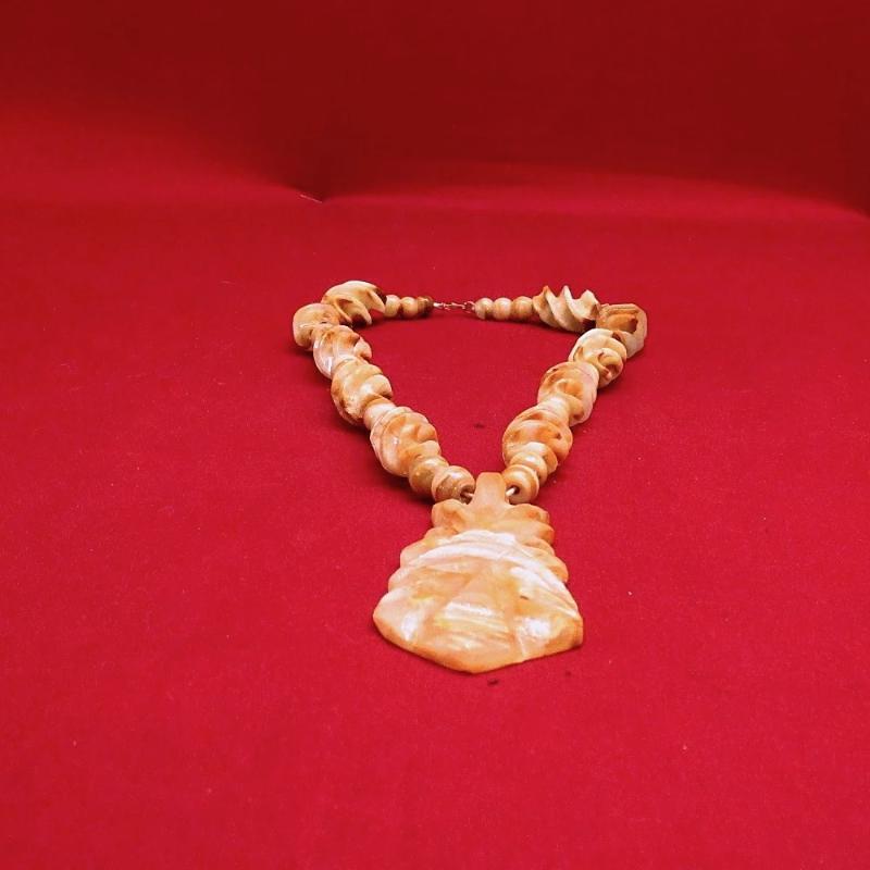 Mayan Sun God Hand Carved Alabaster Stone Necklace