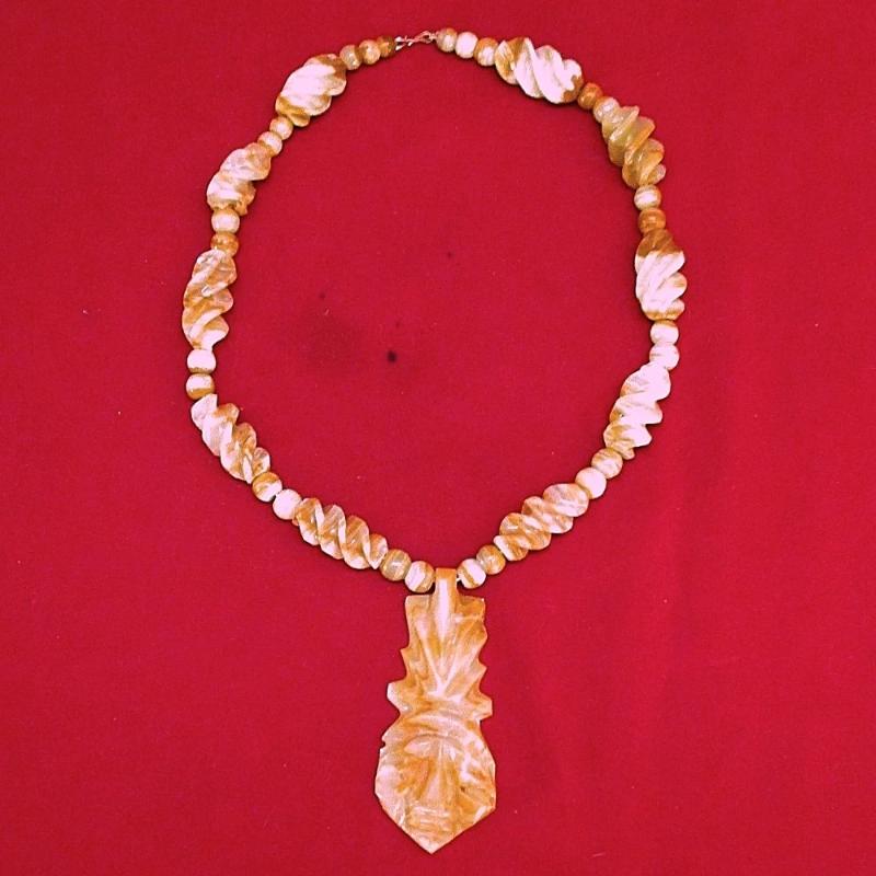 Mayan Sun God Hand Carved Alabaster Stone Necklace