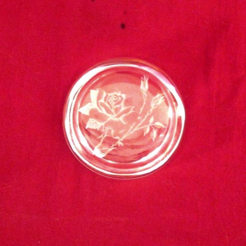 Crystal Glass Etch Rose Flower Dish Mint Condition