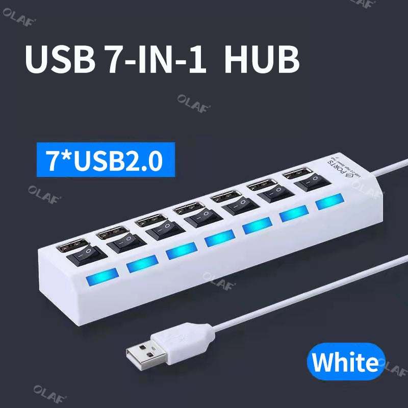 Elough USB HUB 2.0 Adapter Expander 4/7 Ports Multi Splitter Extender with LED Lamp Switch For Xiaomi Huawei Lenovo Macbook PC