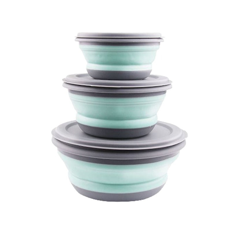 Folding Bowl Outdoor Camping Tableware Sets Lunch Box Portable Salad Bowls with Lid for Hiking Cooking Supplies