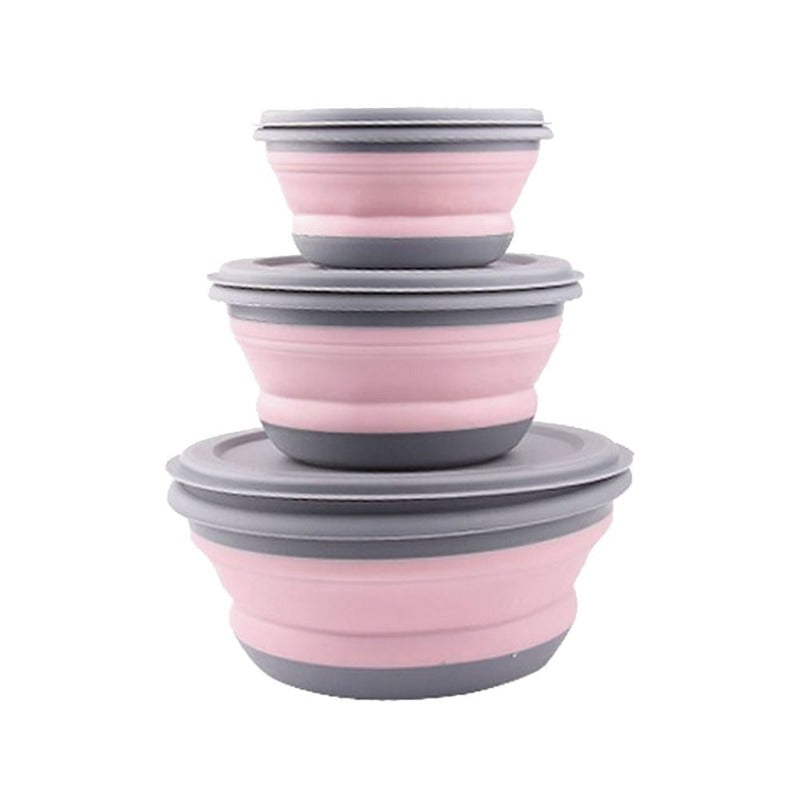 Folding Bowl Outdoor Camping Tableware Sets Lunch Box Portable Salad Bowls with Lid for Hiking Cooking Supplies