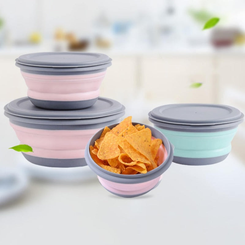 Folding Bowl Outdoor Camping Tableware Sets Lunch Box Portable Salad Bowls with Lid for Hiking Cooking Supplies