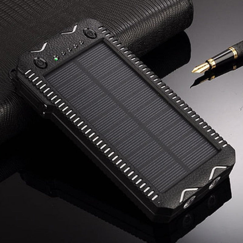 Solar Power Bank 10000mAh Portable Charger Waterproof Fast Charging External Battery Flashlight