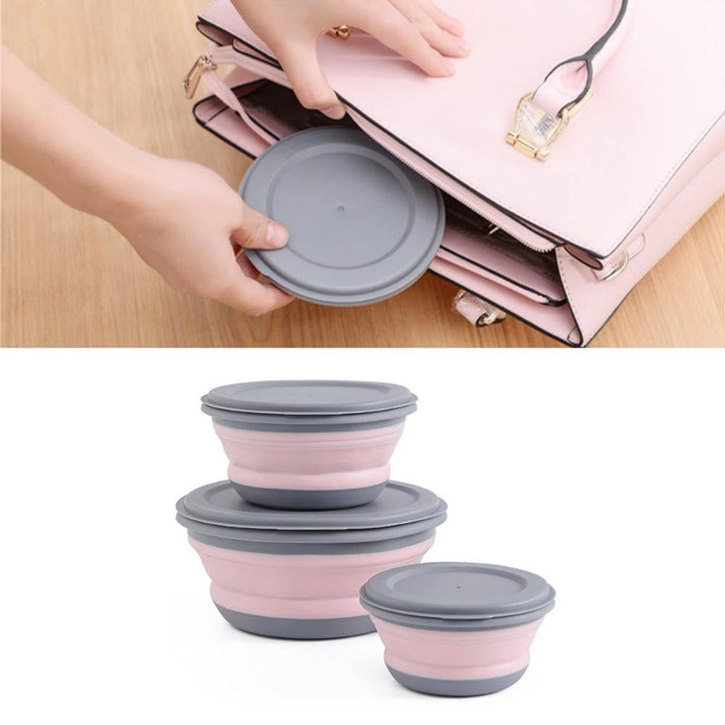 Folding Bowl Outdoor Camping Tableware Sets Lunch Box Portable Salad Bowls with Lid for Hiking Cooking Supplies