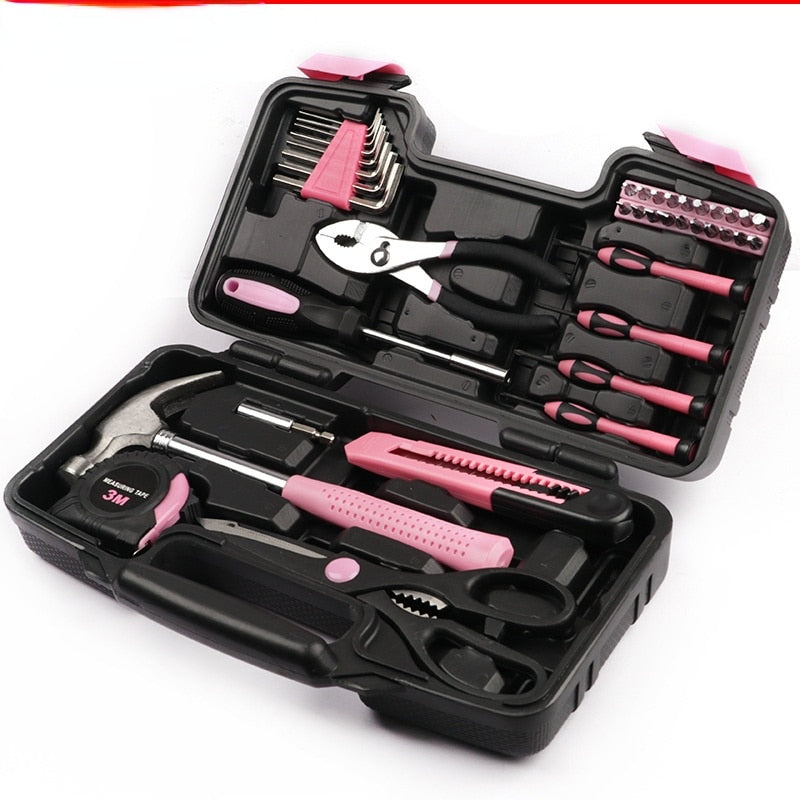 39 Pieces Pink Ladies Tool Set 45# Carbon Steel Household Tools PE Blow Molded Box Color Multi-Specification knife hand tools