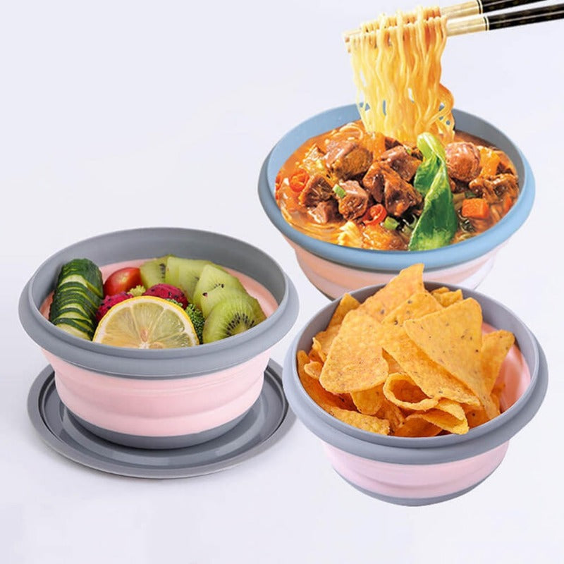 Folding Bowl Outdoor Camping Tableware Sets Lunch Box Portable Salad Bowls with Lid for Hiking Cooking Supplies