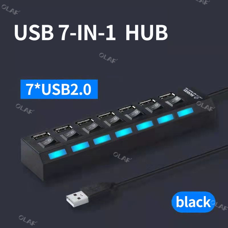 Elough USB HUB 2.0 Adapter Expander 4/7 Ports Multi Splitter Extender with LED Lamp Switch For Xiaomi Huawei Lenovo Macbook PC