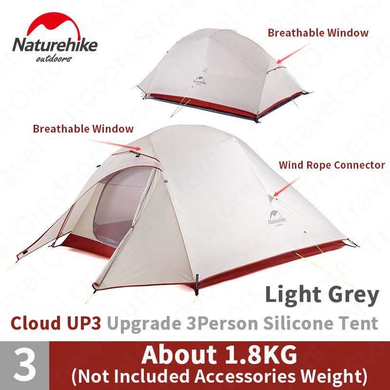 Naturehike New Upgrade CloudUp Series 1 2 3 Persons Ultralight 20D Silicone Double Layer Camping Tent With Mat NH17T001-T