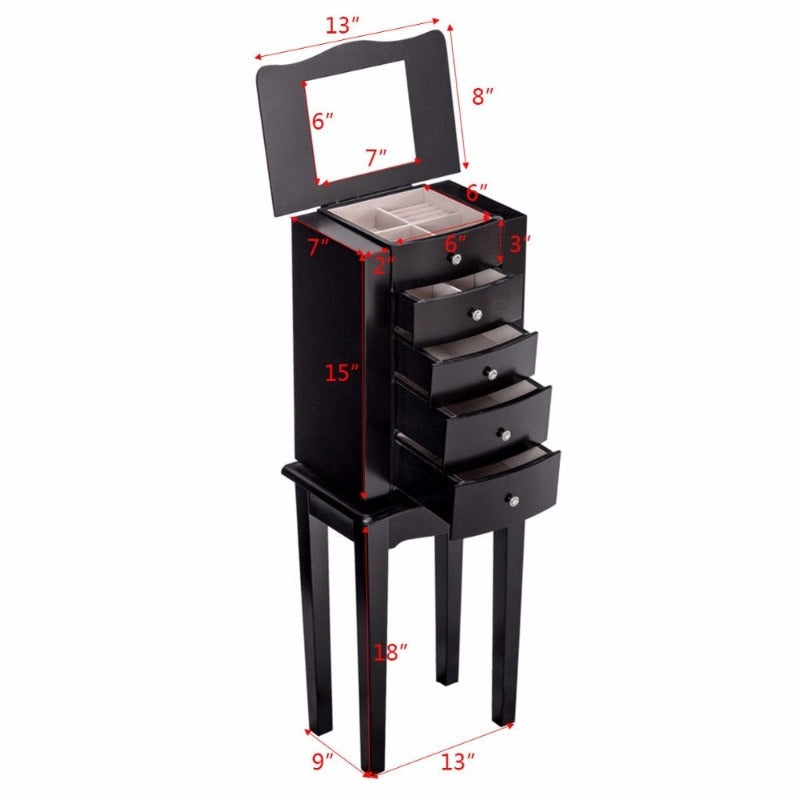 Jewelry Cabinet Armoire Storage Chest Stand Organizer Modern Wood Free Stand Necklace Storage Mirrored Cabinets