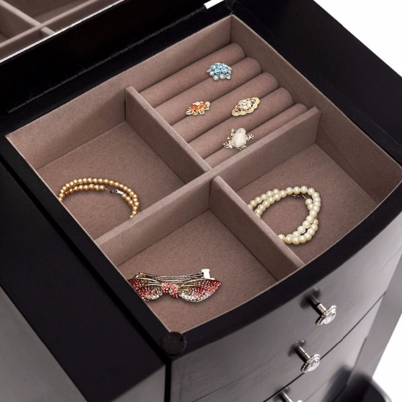 Jewelry Cabinet Armoire Storage Chest Stand Organizer Modern Wood Free Stand Necklace Storage Mirrored Cabinets