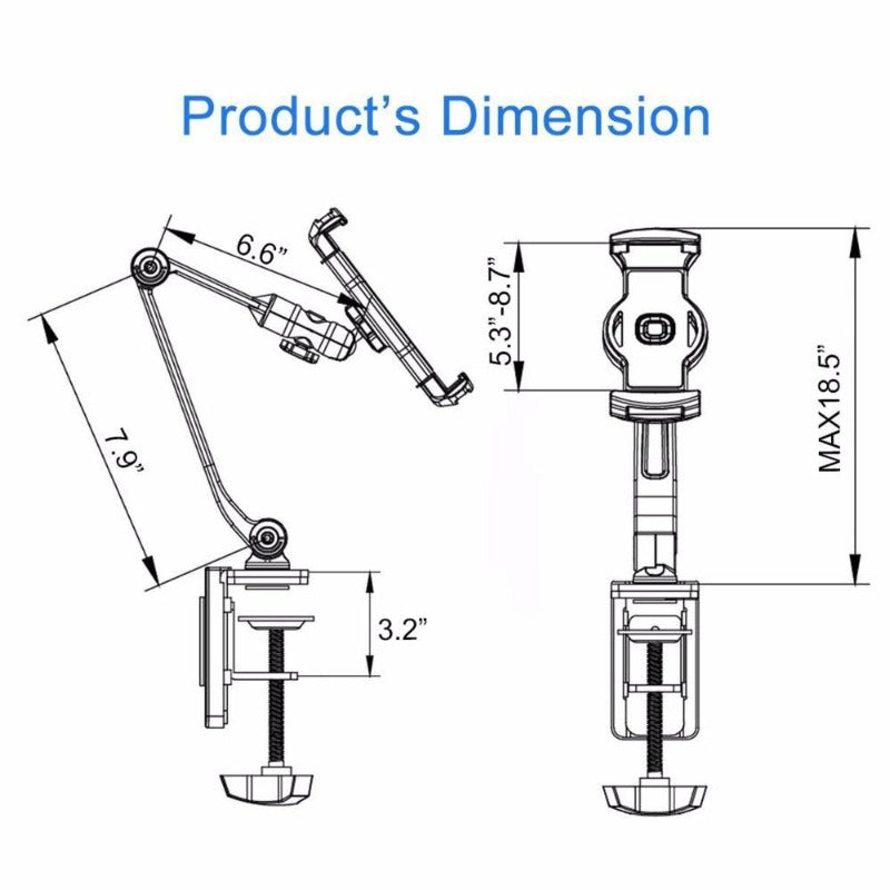 Adjustable stand for tablets and phones from 6 to 13 inches, table, desk, kitchen, office