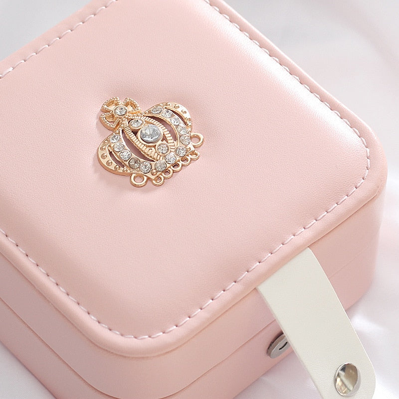 Portable Jewelry Organizer Display Holder Travel PU Leather With Mirror Jewelry Storage Case Simple Earrings Ring Storage Box