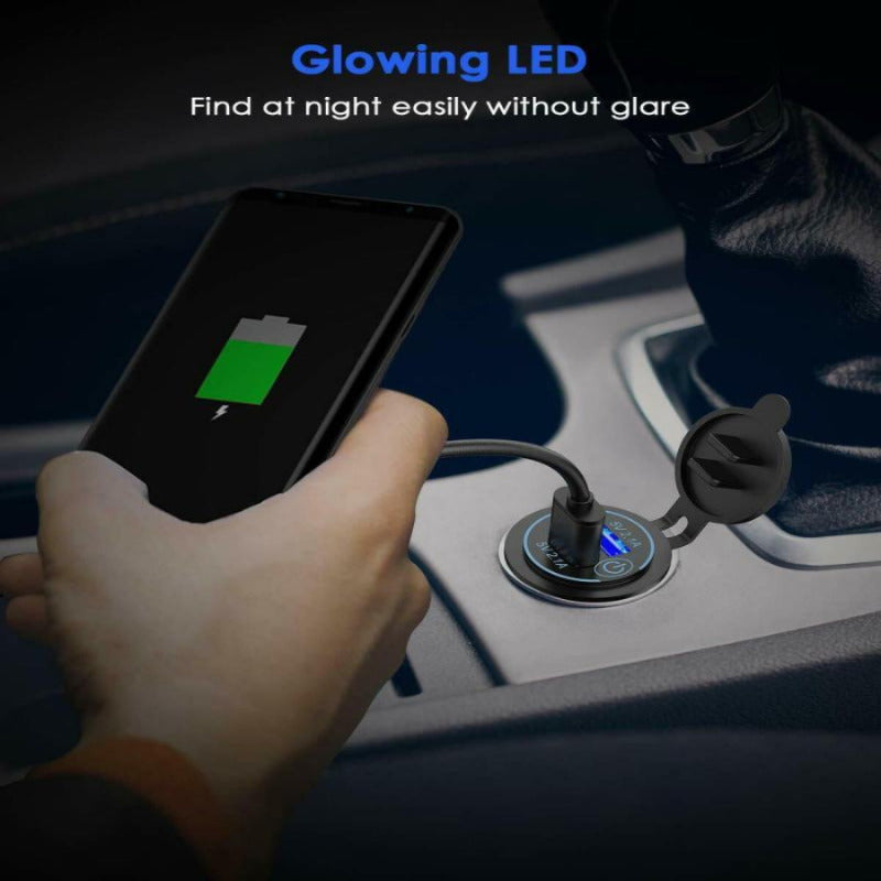 USB Car Charger With Led Light Power Adaptor QC3.0 Fast Charger Car Socket Separate Switch For Car Kit